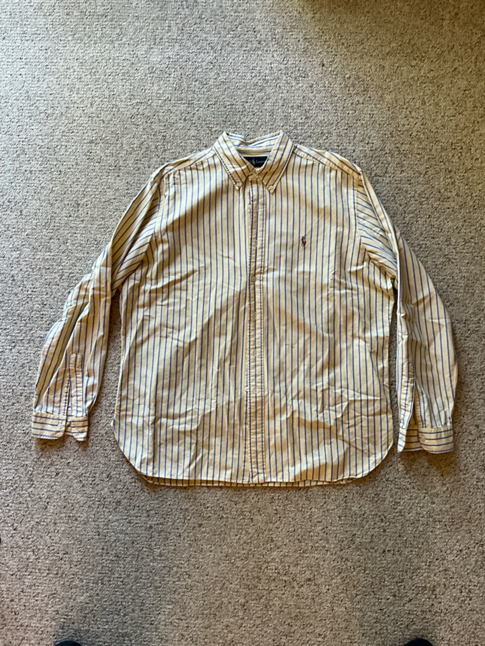 Ralph Lauren Yellow Button-Down Shirt with Blue Stripes